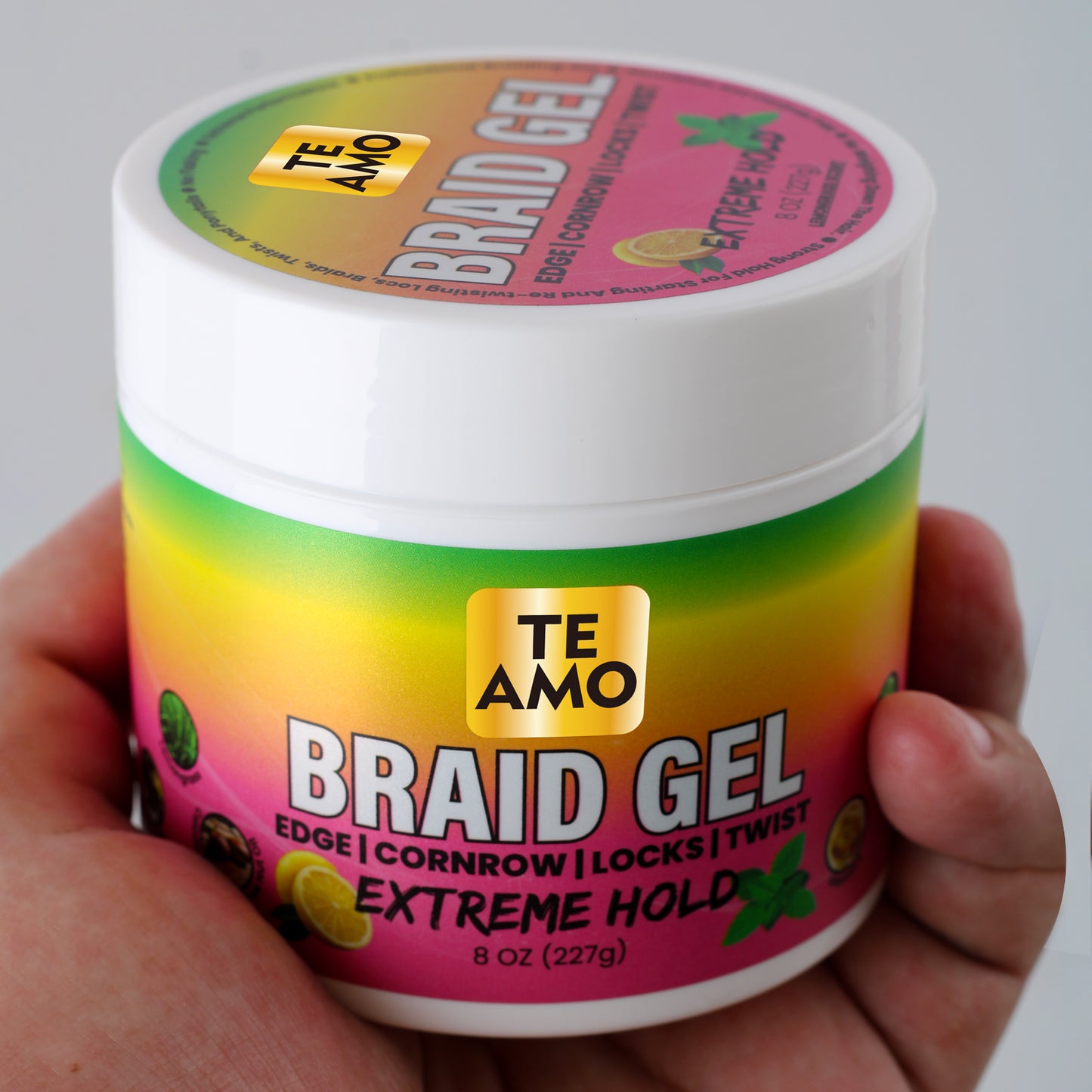 BRAID GEL (Lemon Mint)- EXTREME HOLD 8 oz by TE AMO |Edge, Cornrow, Locks, Twist|