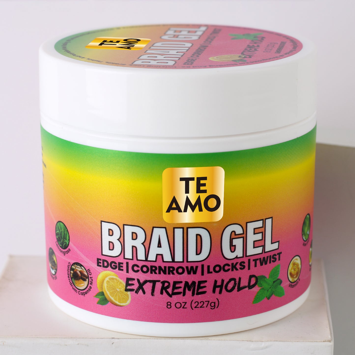 BRAID GEL (Lemon Mint)- EXTREME HOLD 8 oz by TE AMO |Edge, Cornrow, Locks, Twist|