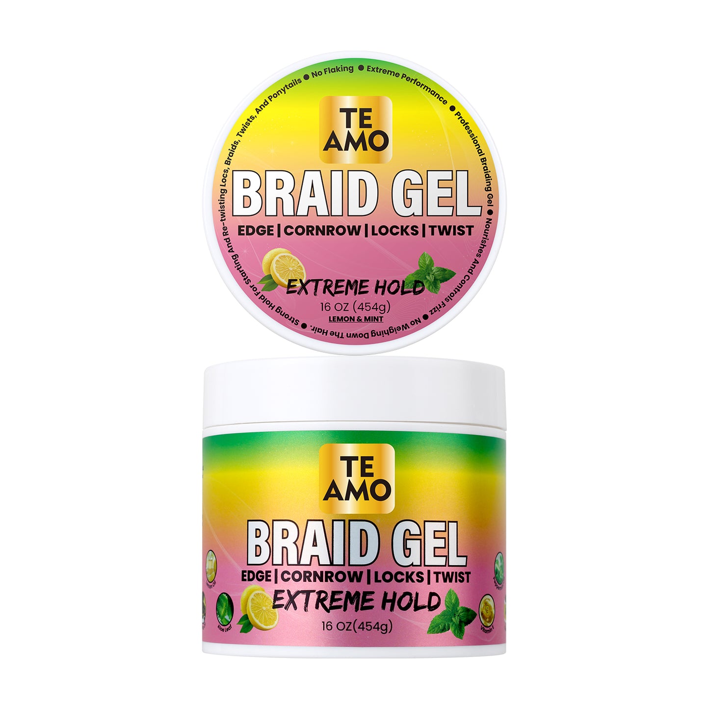 BRAID GEL (Lemon Mint)- EXTREME HOLD 16 oz by TE AMO |Edge, Cornrow, Locks, Twist|