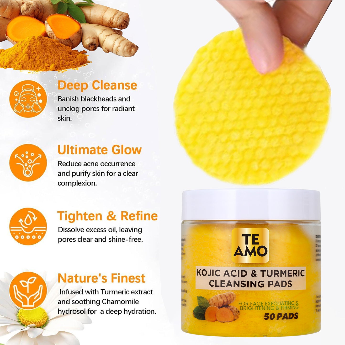 CLEANSING PADS with TURMERIC & KOJIC 50 pcs by Te Amo