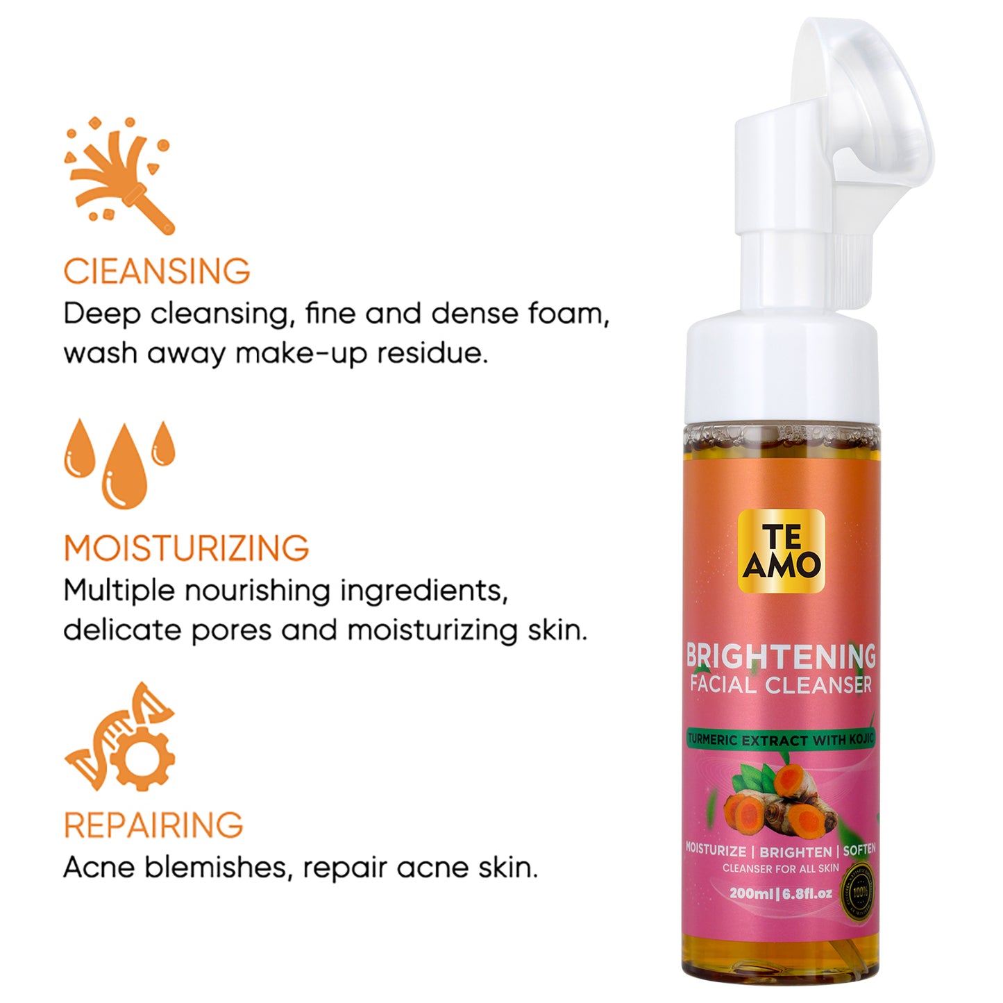 BRIGHTENING FACIAL CLEANSER with TURMERIC & KOJIC 6.8 oz by Te Amo