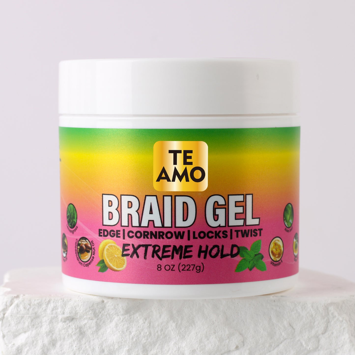 BRAID GEL (Lemon Mint)- EXTREME HOLD 8 oz by TE AMO |Edge, Cornrow, Locks, Twist|