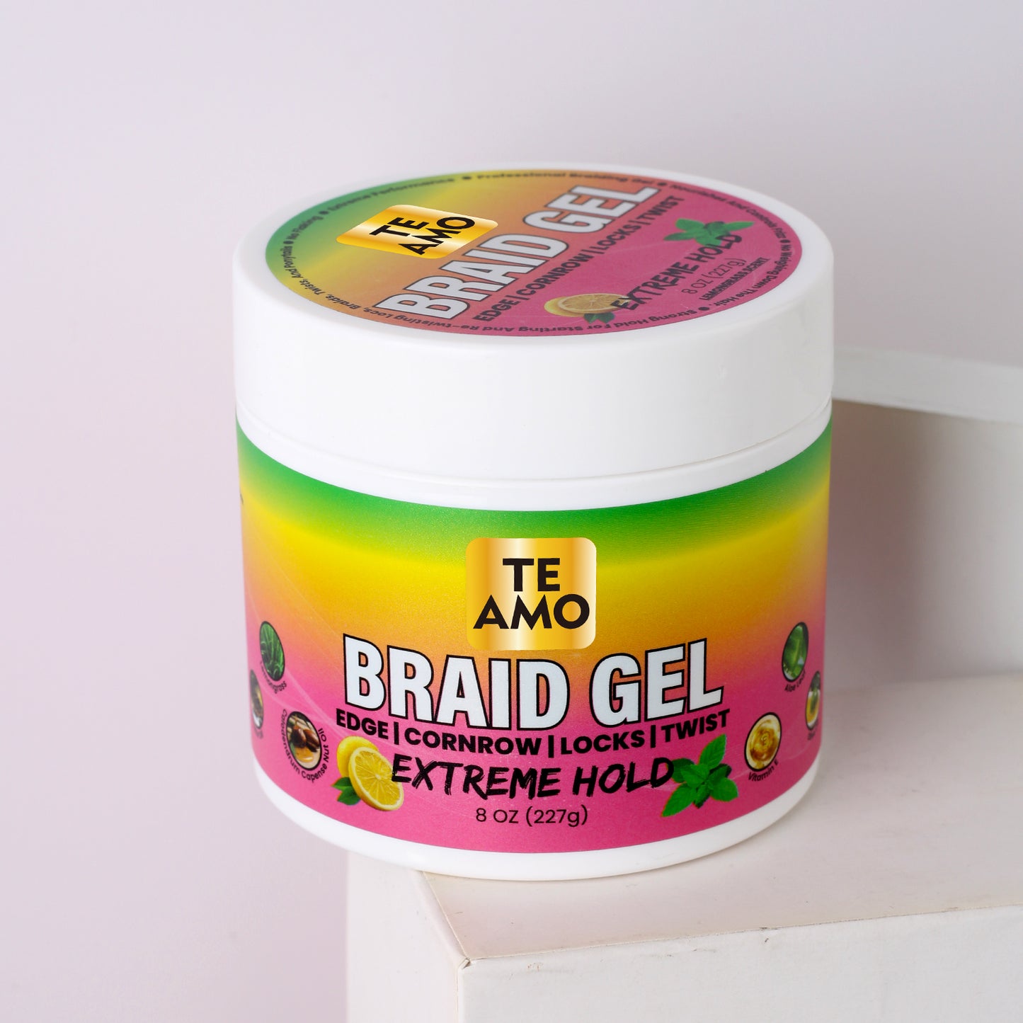 BRAID GEL (Lemon Mint)- EXTREME HOLD 8 oz by TE AMO |Edge, Cornrow, Locks, Twist|