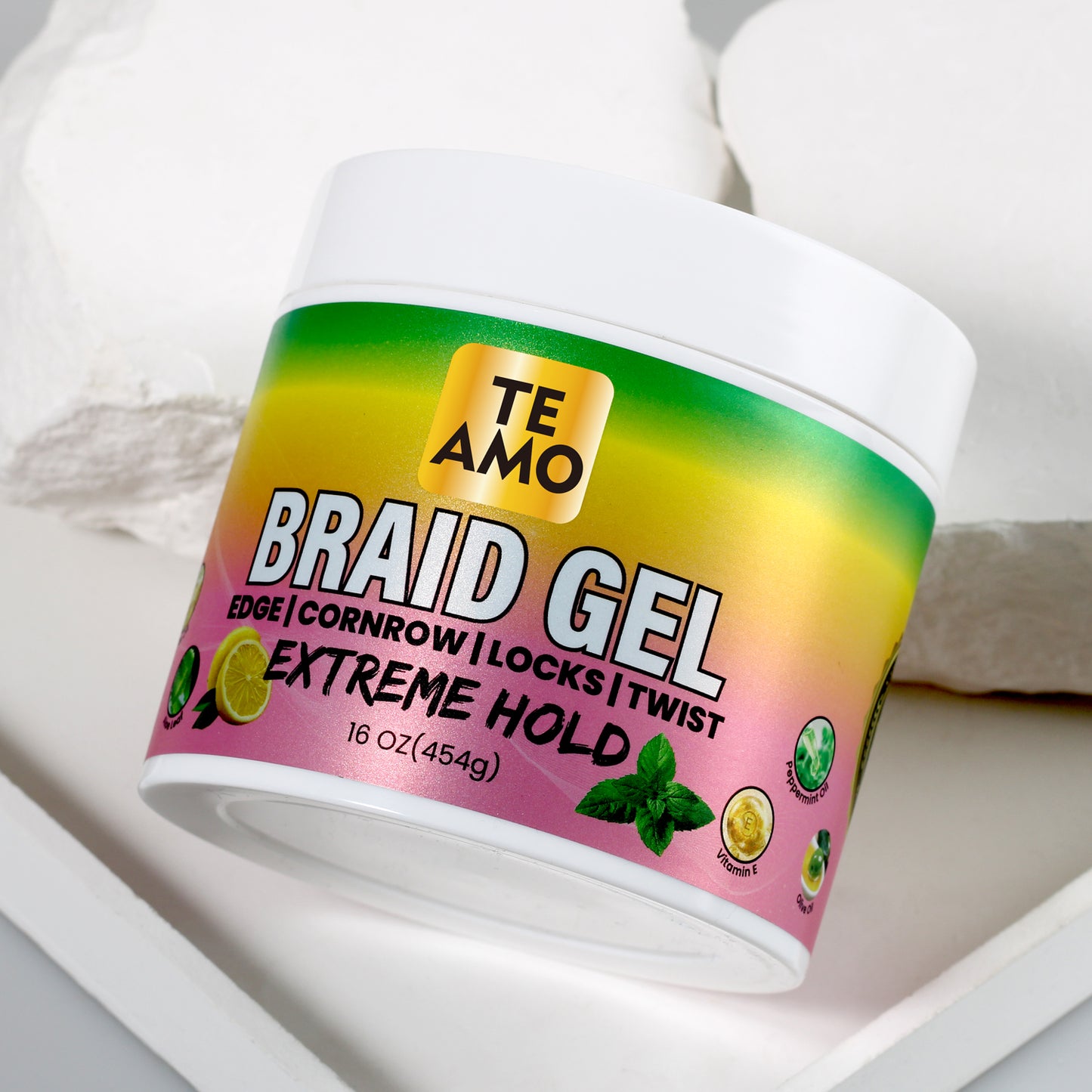 BRAID GEL (Lemon Mint)- EXTREME HOLD 16 oz by TE AMO |Edge, Cornrow, Locks, Twist|