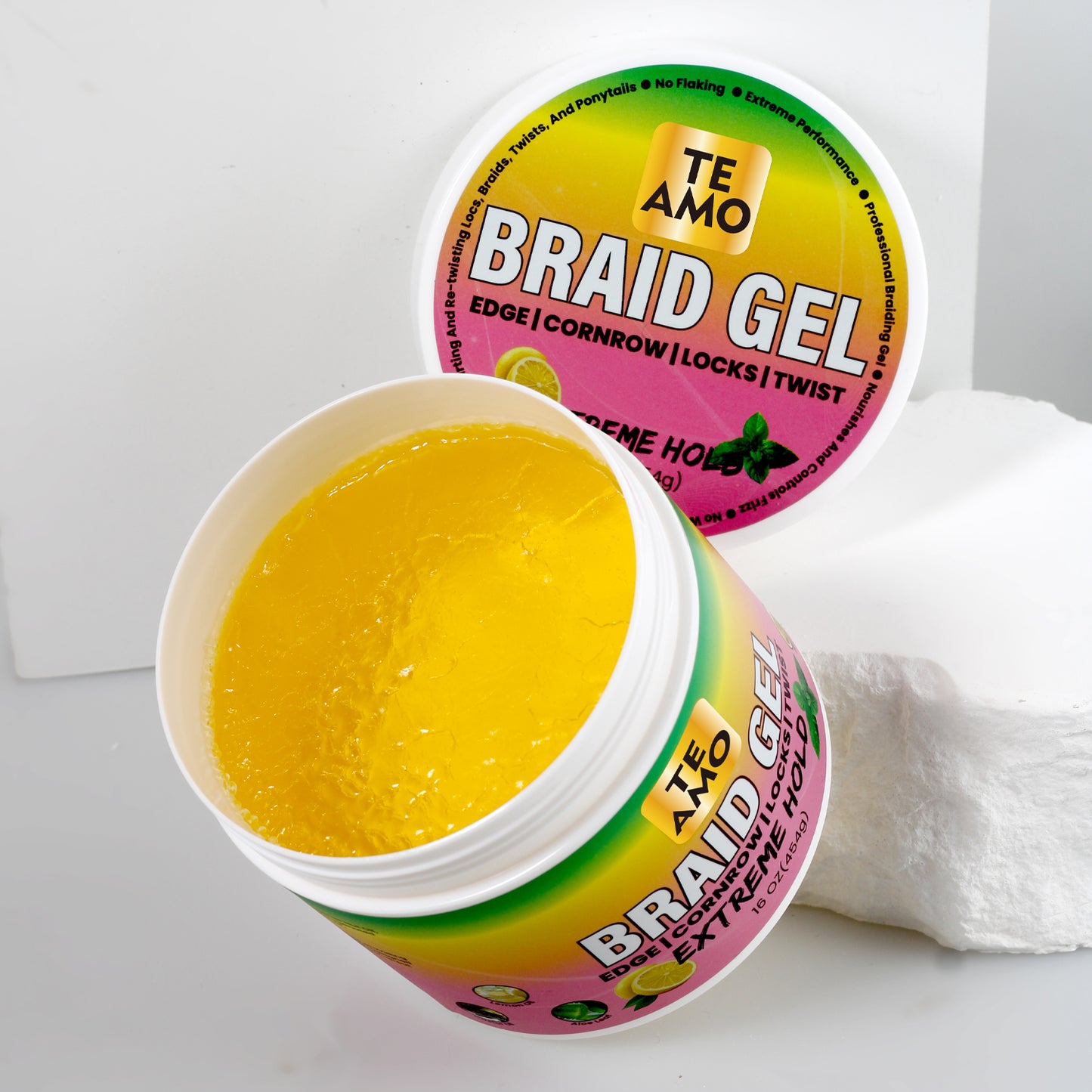 BRAID GEL (Lemon Mint)- EXTREME HOLD 16 oz by TE AMO |Edge, Cornrow, Locks, Twist|