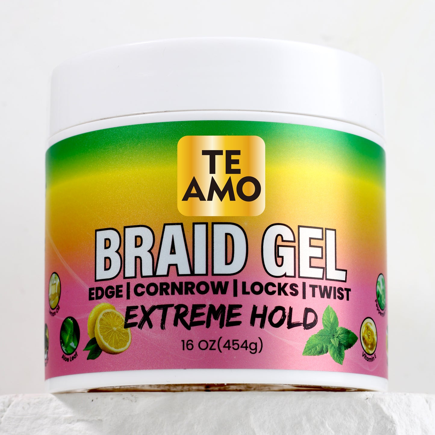 BRAID GEL (Lemon Mint)- EXTREME HOLD 16 oz by TE AMO |Edge, Cornrow, Locks, Twist|